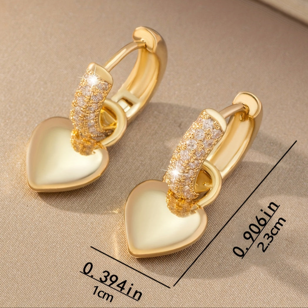Elegant Heart-Shaped Drop Earrings – Sparkling Zirconia
