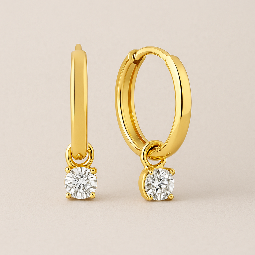 Larmes de Lune | 14k Gold Hoops with Lunar-Inspired Stone