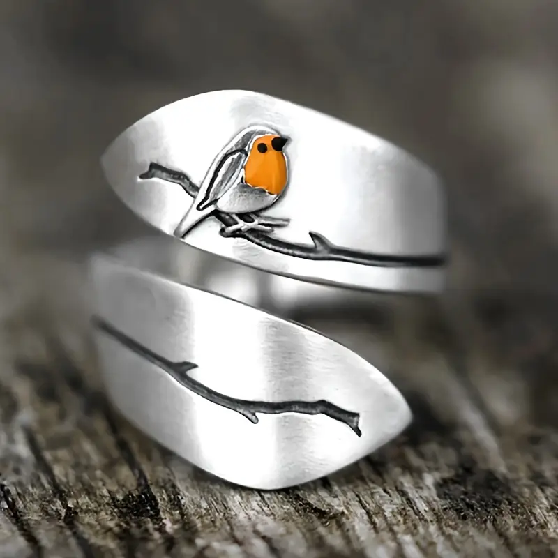 Delicate Bird-Inspired Adjustable Silver Ring