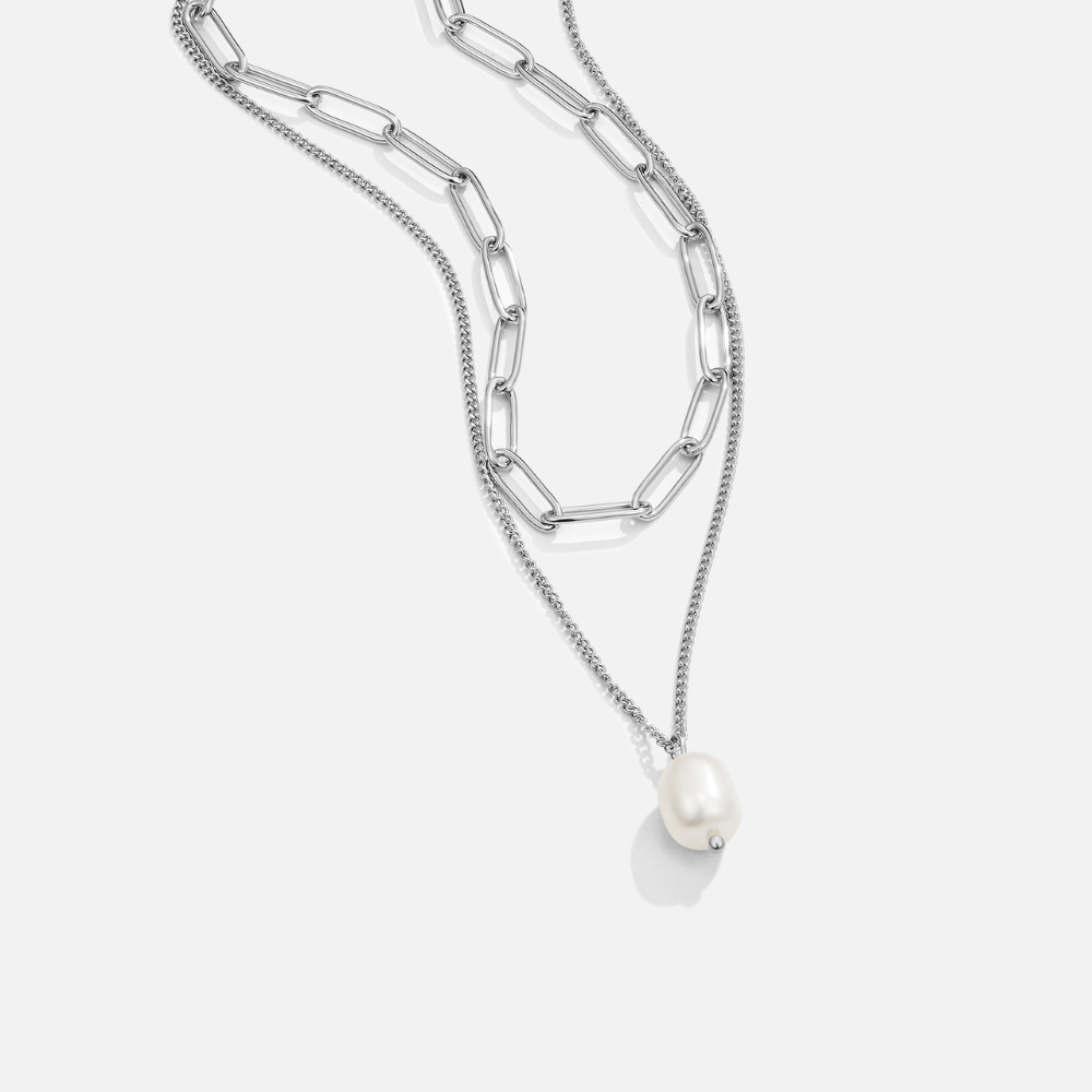 Angela - Silver Pearl Necklace