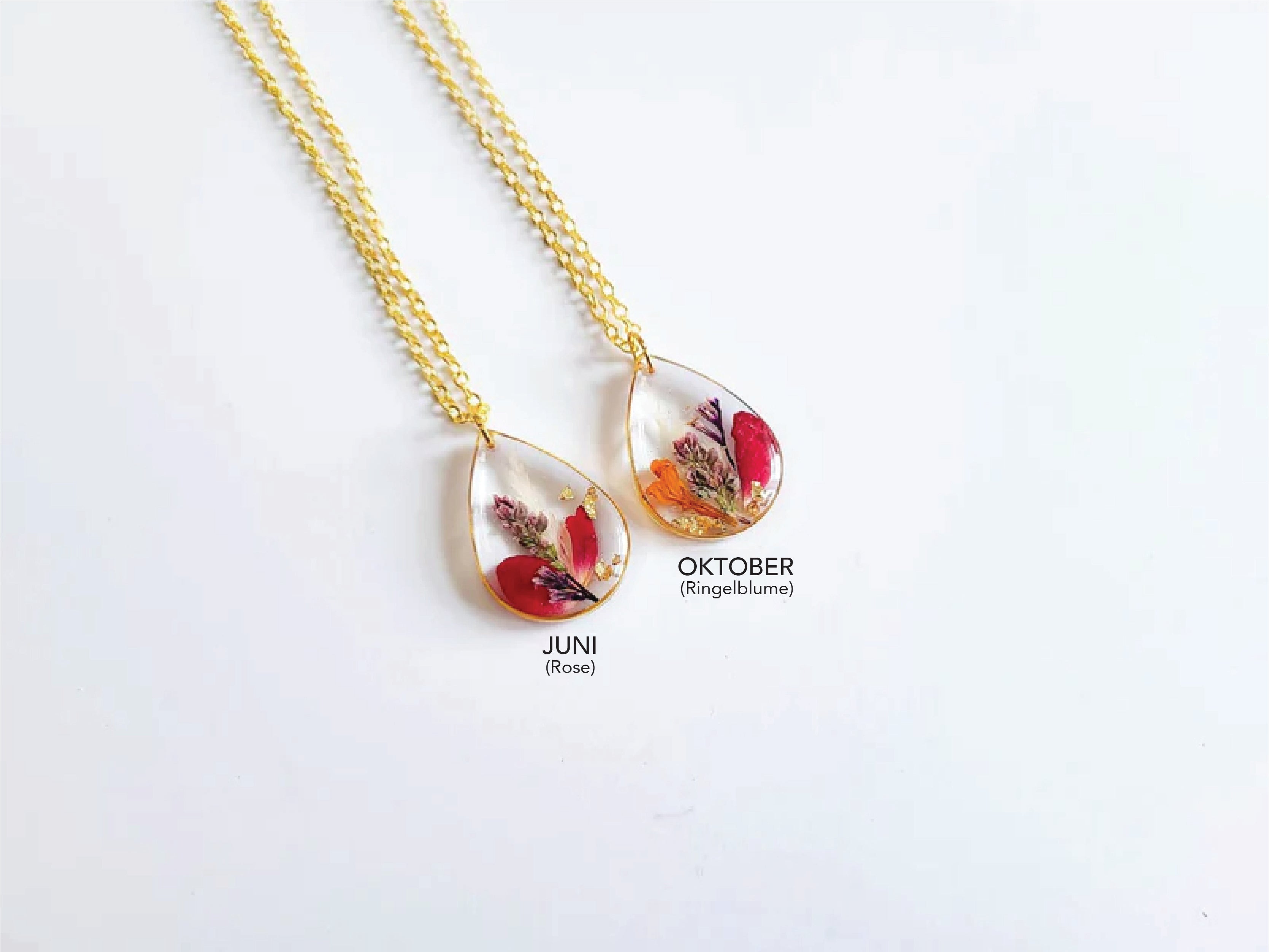 Birth flower necklace - dried flower resin jewelry