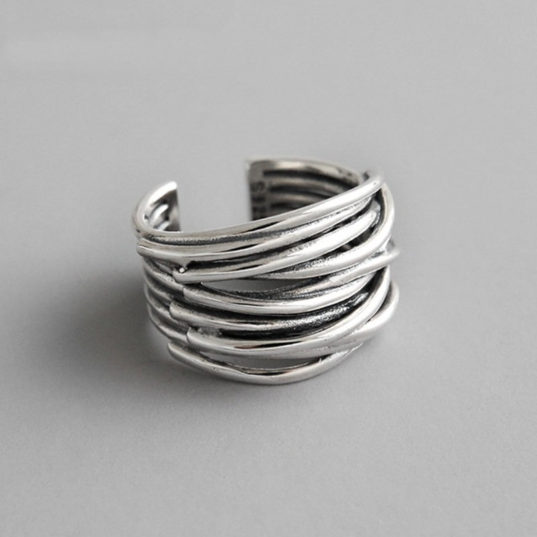 Adjustable, Layered Silver Ring