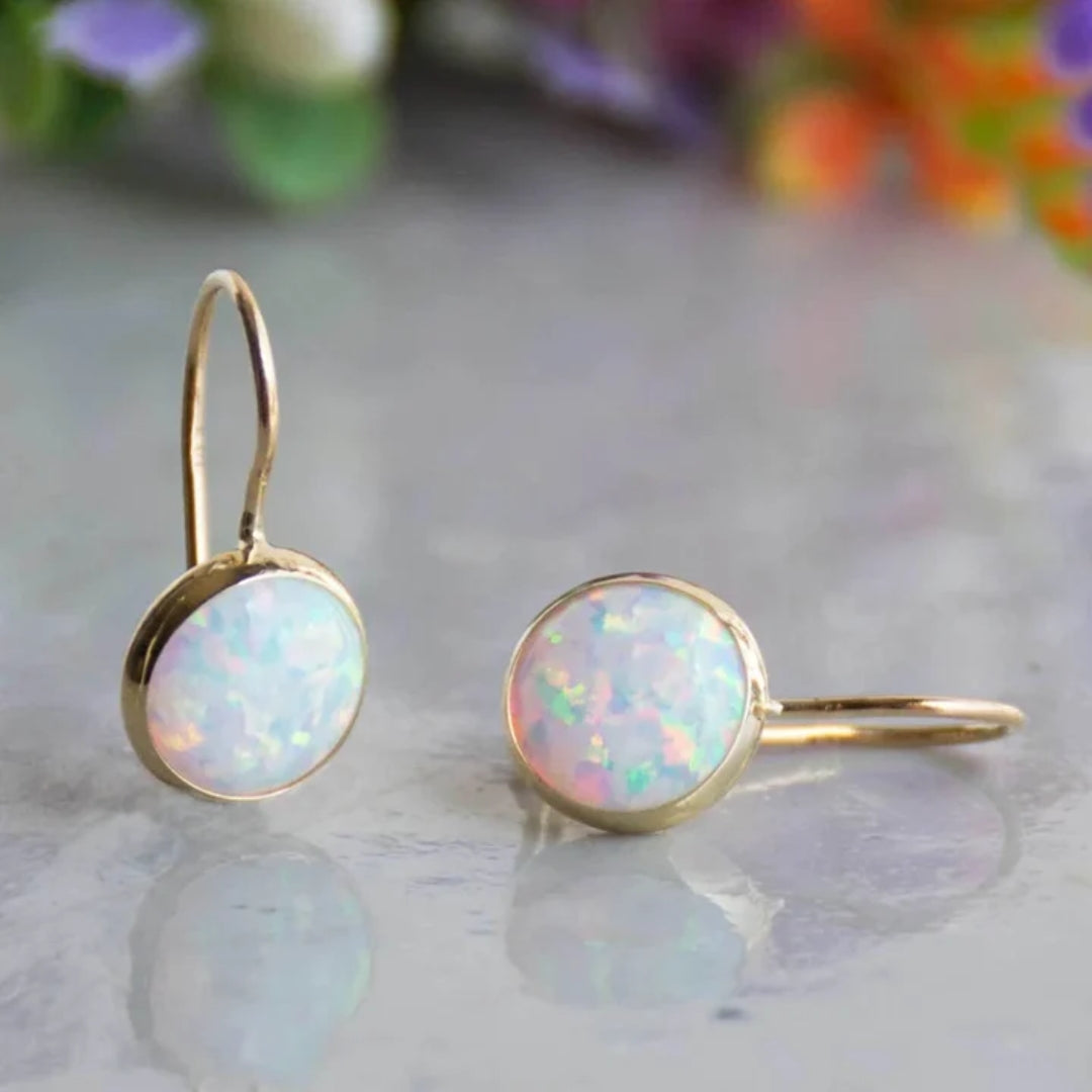 Vintage White Opal Earrings in Antique Gold or Silver