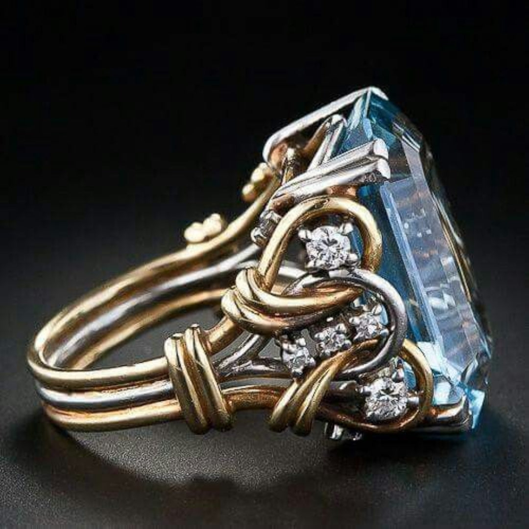Blue Zirconia Accent Ring in Layered Vintage Gold