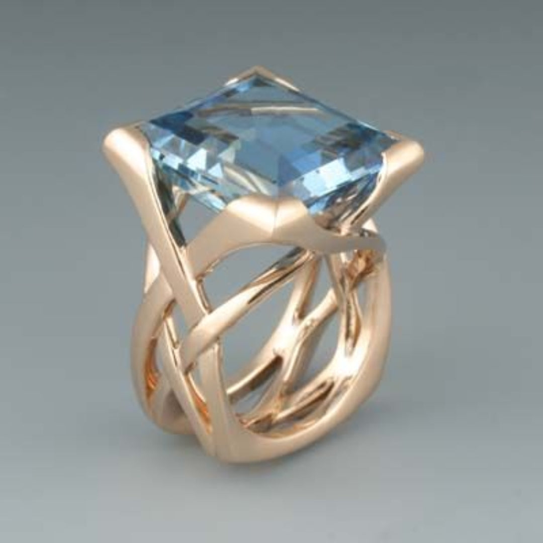 Blue Zirconia Ring in Vintage Rose Gold