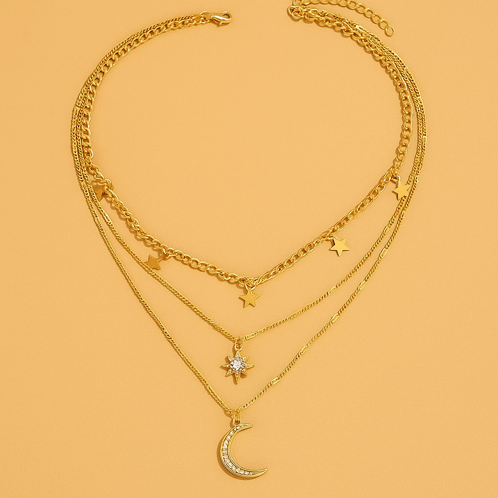 Elegant Bohemian Layered Star & Moon Pendant Necklace