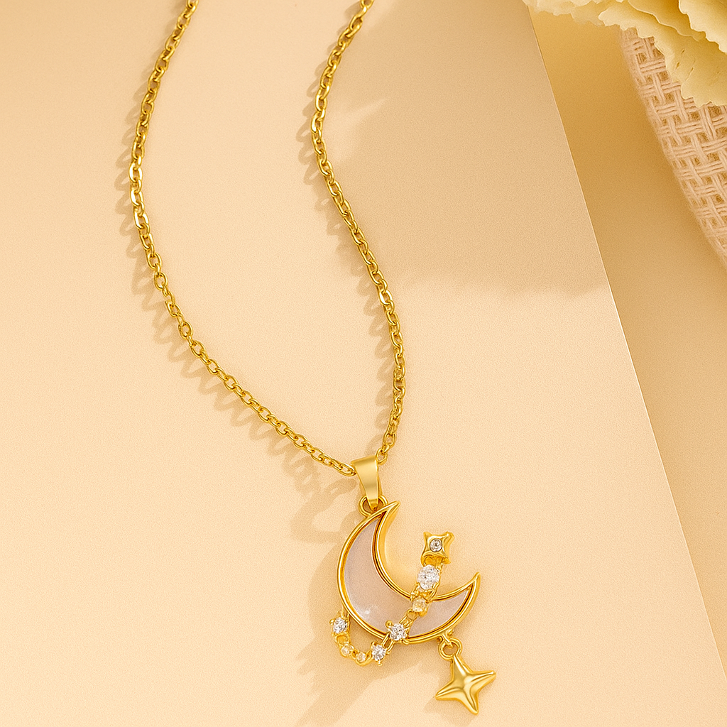 Moon Pendant Necklace with Zirconia – Romantic Jewelry for Women