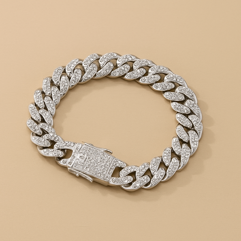 Chunky Cuban Link Chain Bracelet with Water Drill Detailing