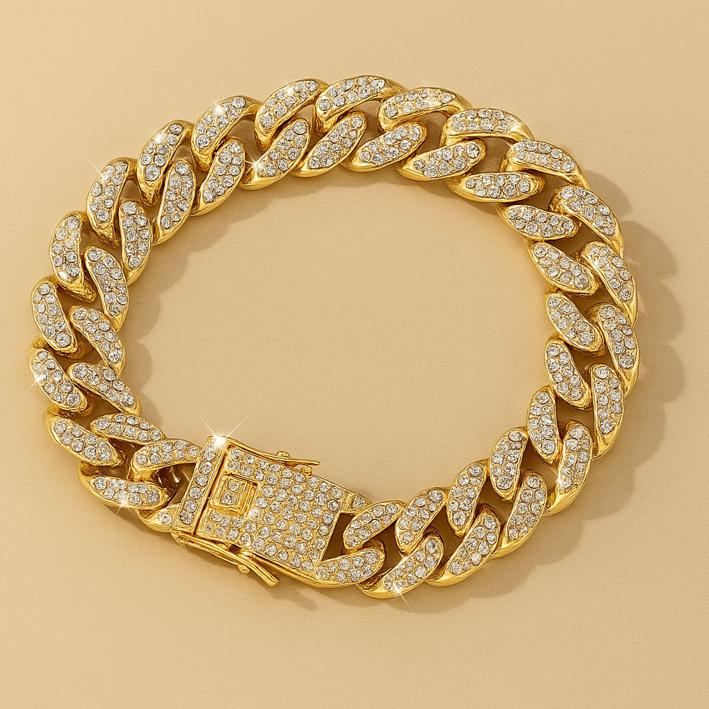 Chunky Cuban Link Chain Bracelet with Water Drill Detailing