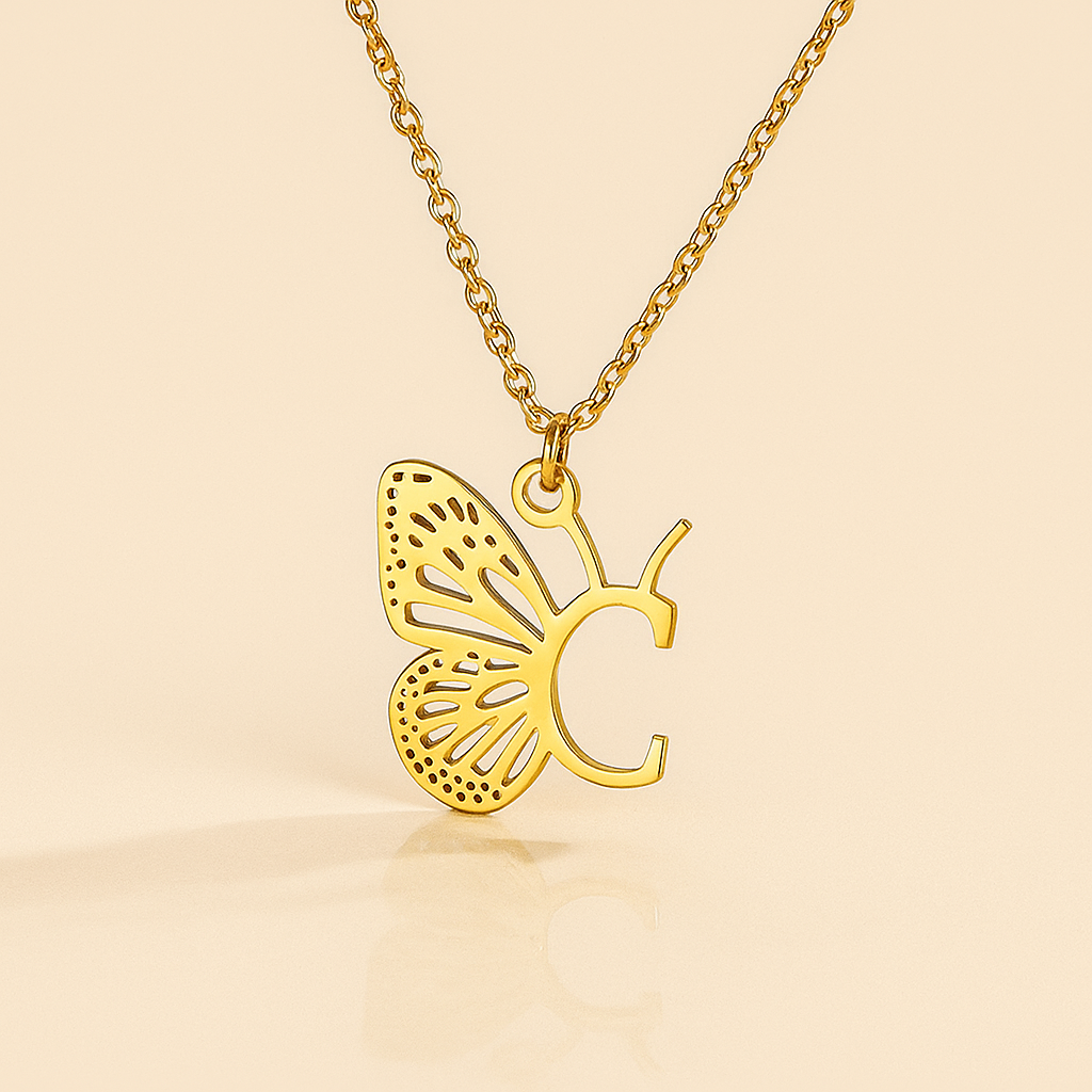 Unique 26-Letter Initial Necklace with Butterfly Pendant