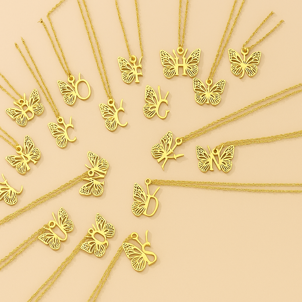 Unique 26-Letter Initial Necklace with Butterfly Pendant