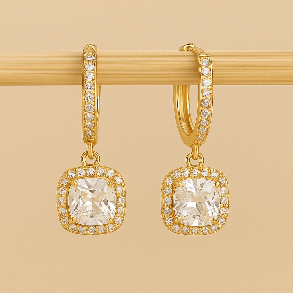 Pair of Square Copper Earrings with Micro Zirconia