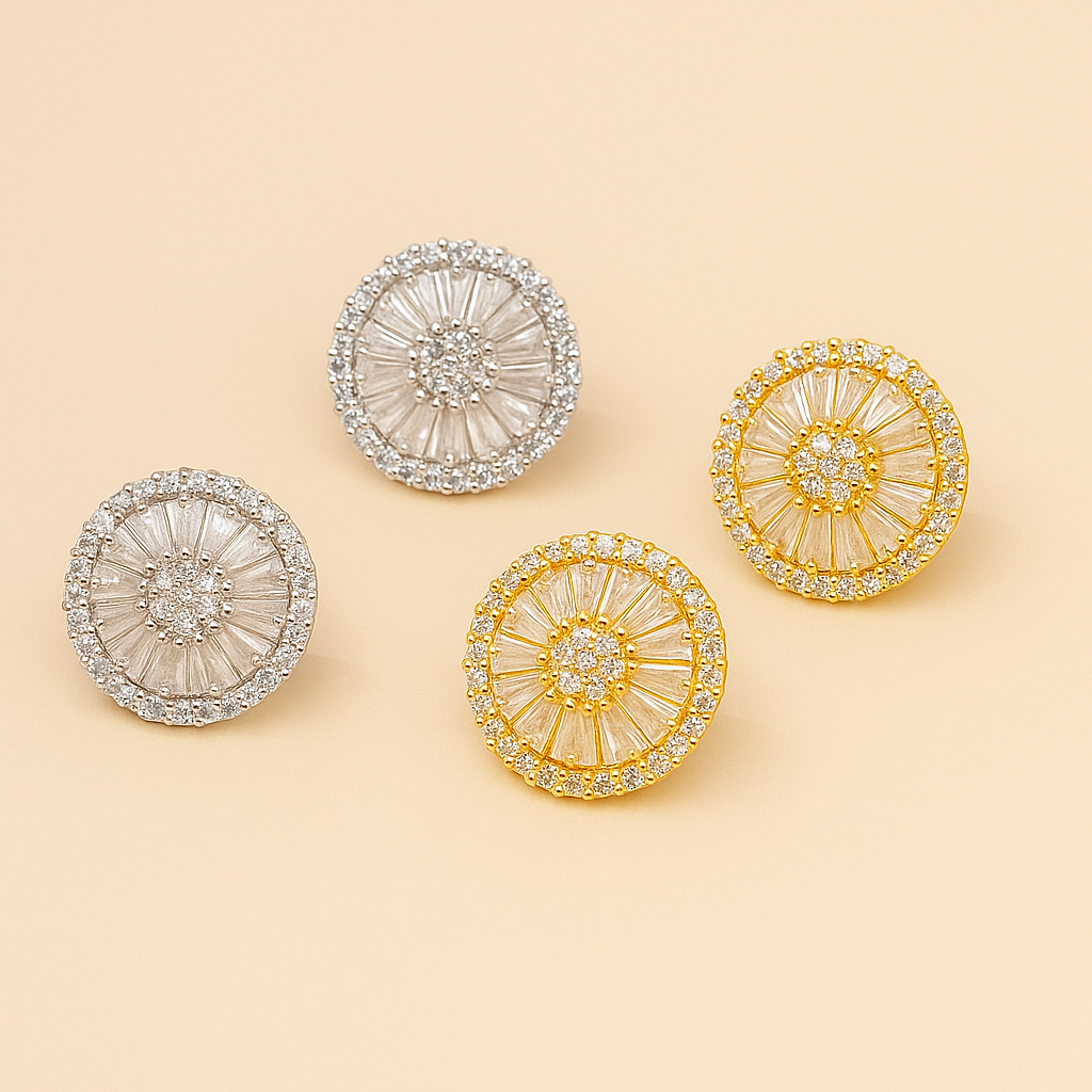 14K Gold-Plated Geometric Stud Earrings with Synthetic Zirconia