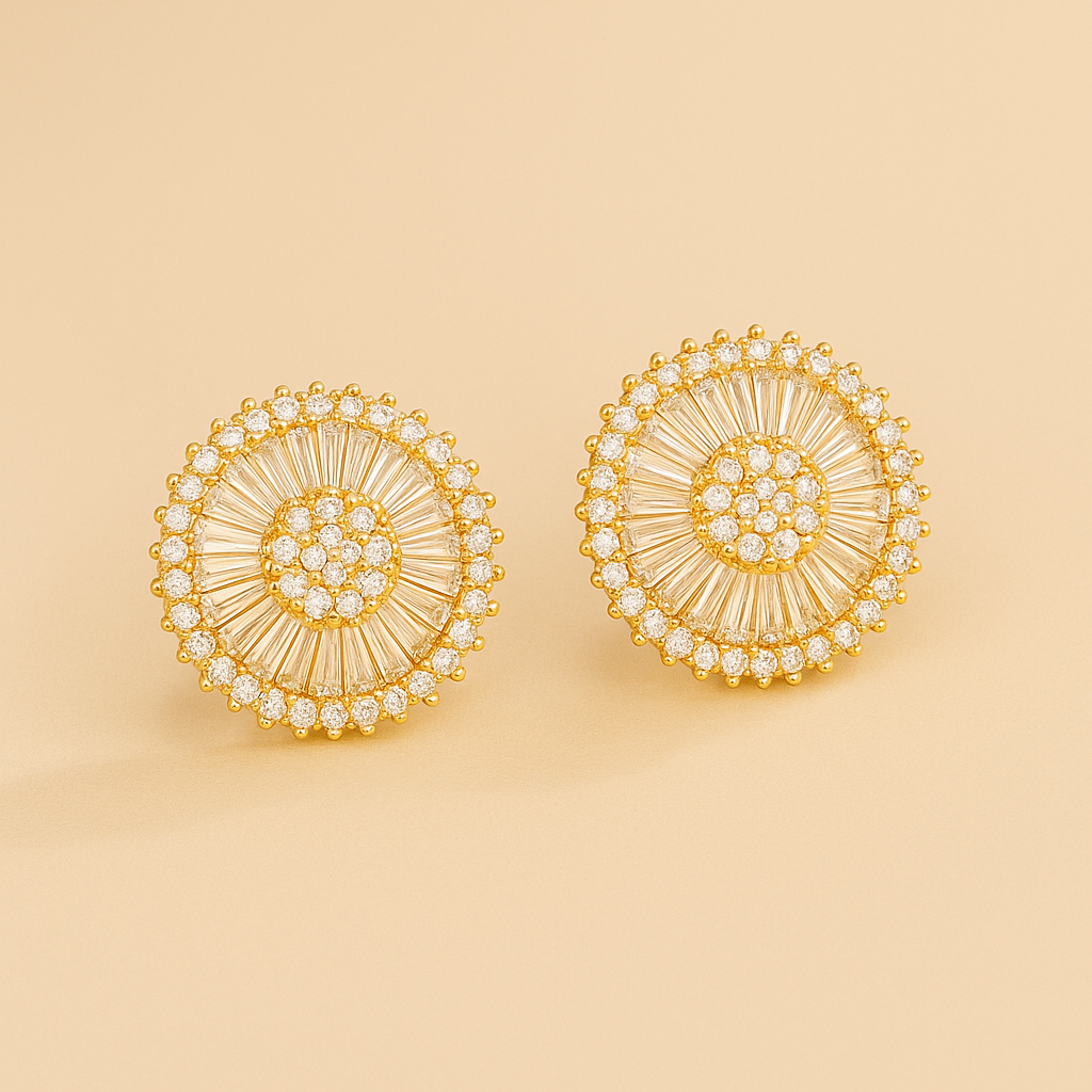 14K Gold-Plated Geometric Stud Earrings with Synthetic Zirconia