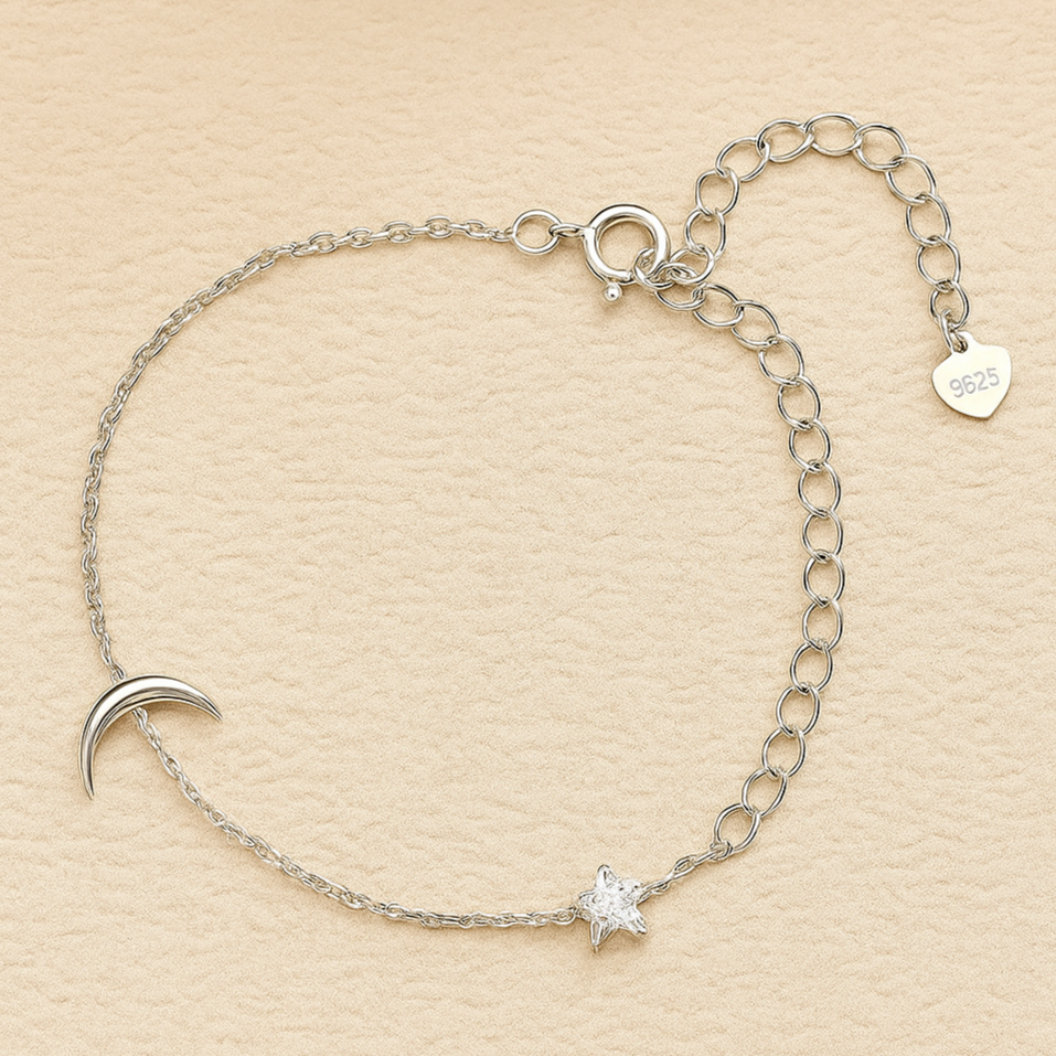 Sterling Silver Moon & Star Zirconia Bracelet