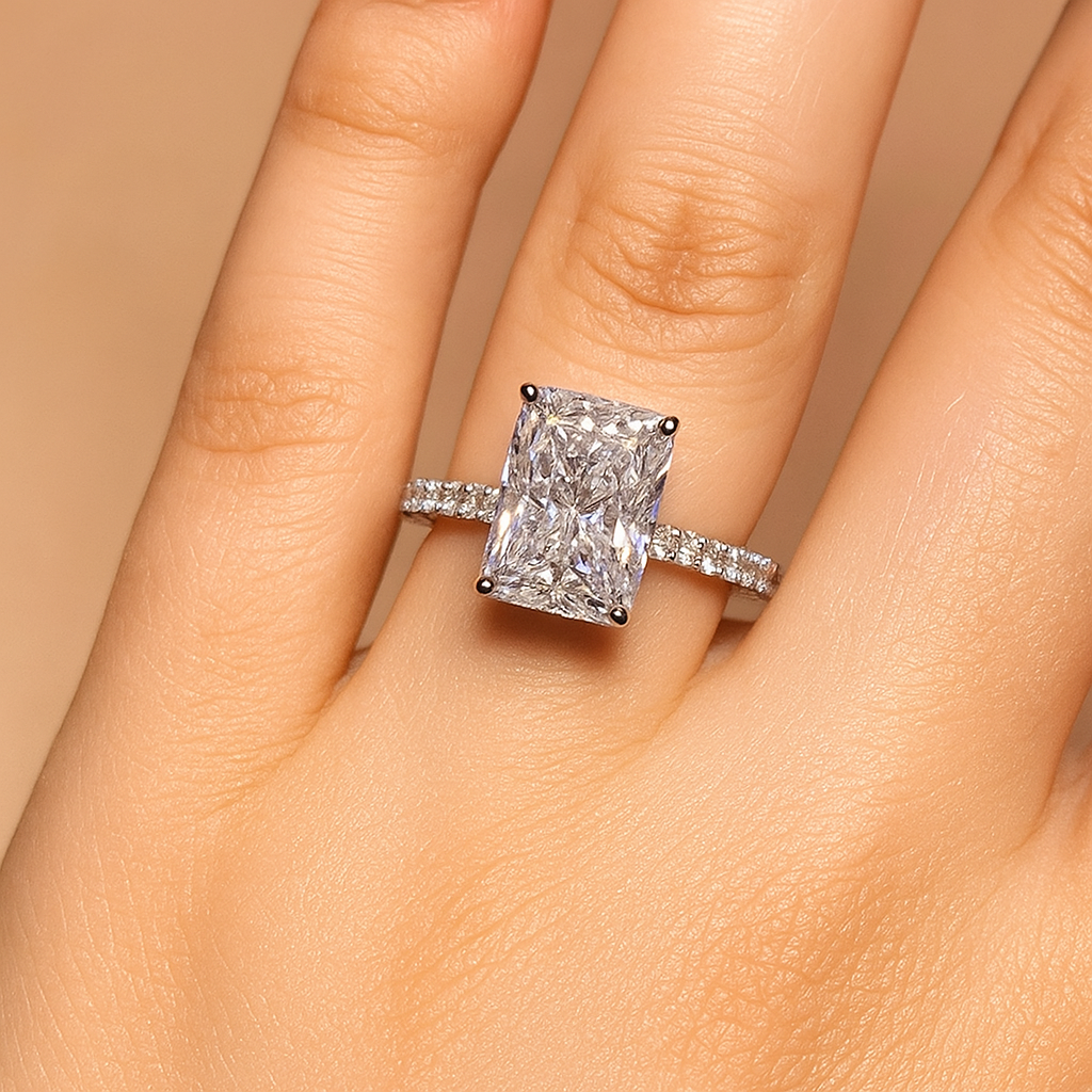 Geometric White Zirconia Rectangle Stone Ring