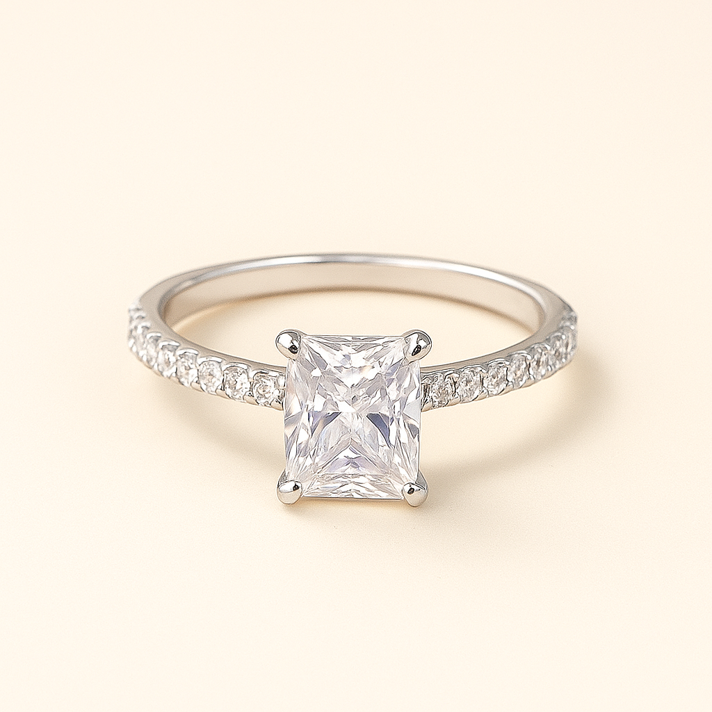Geometric White Zirconia Rectangle Stone Ring