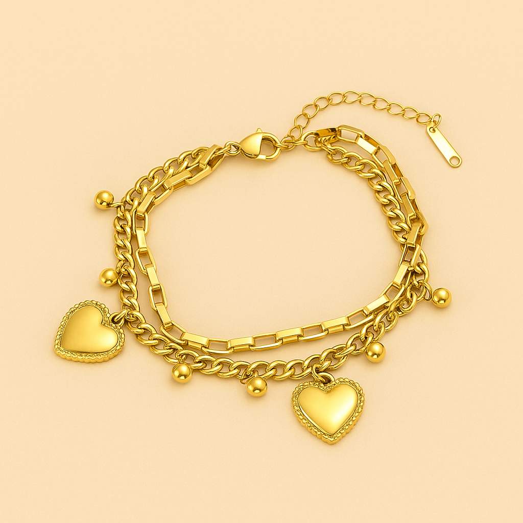 Golden Double-Layer Love Pendant Bracelet