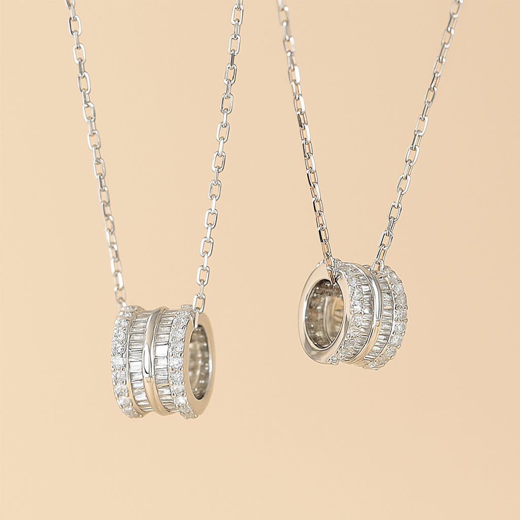 Geometric Circle Pendant Necklace with Sparkling Synthetic Zirconia