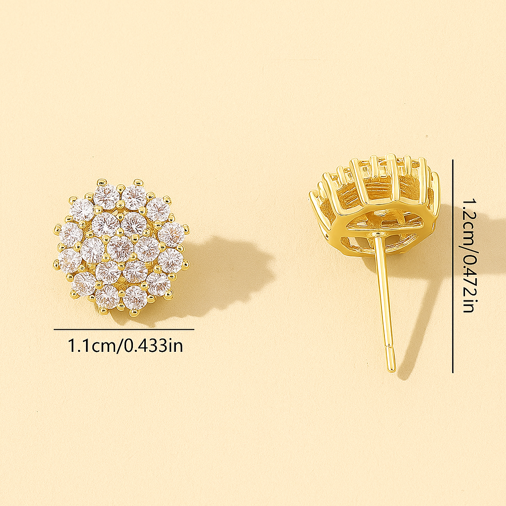 Luxurious Flower-Shaped Copper Earrings with Sparkling Synthetic Zirconia