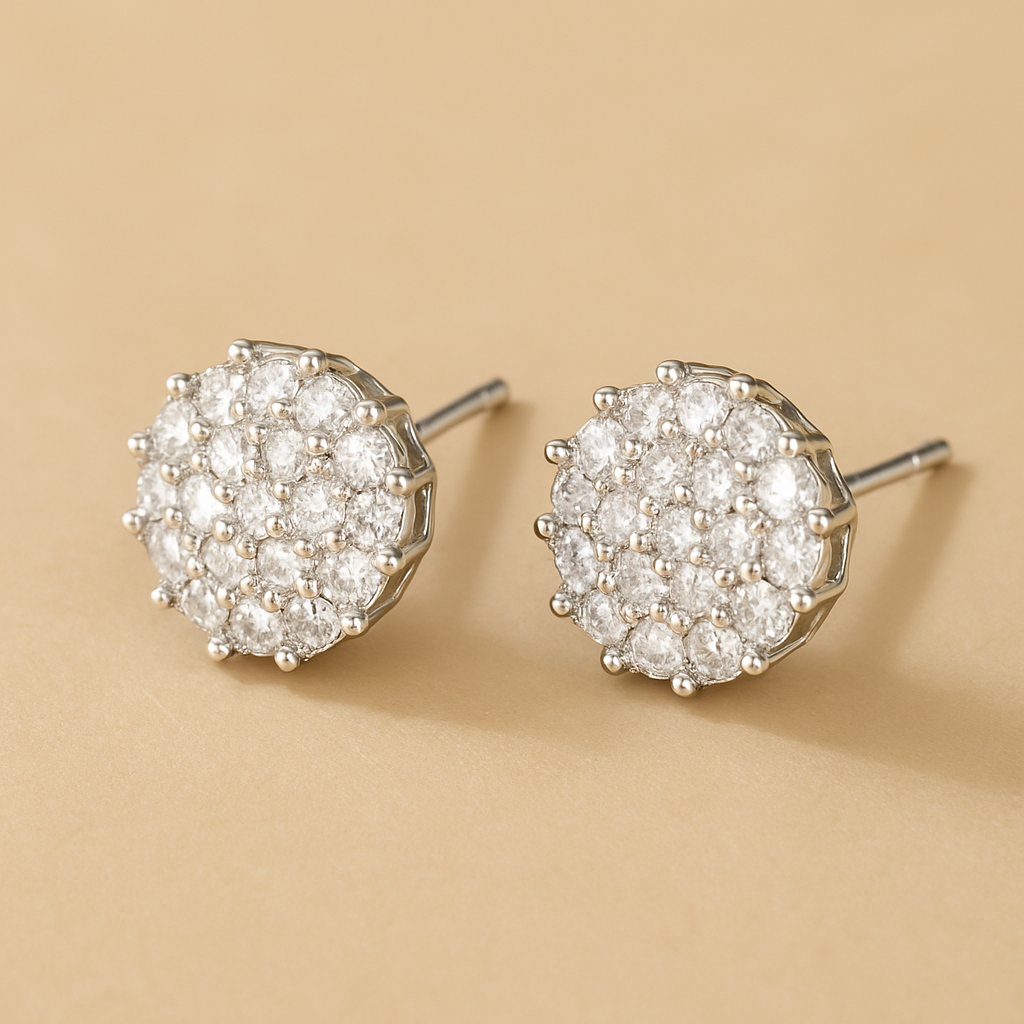 Luxurious Flower-Shaped Copper Earrings with Sparkling Synthetic Zirconia