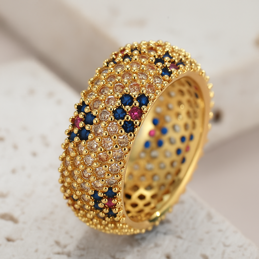 Elegant Five-Row Zirconia Ring – Multicolor Sparkle
