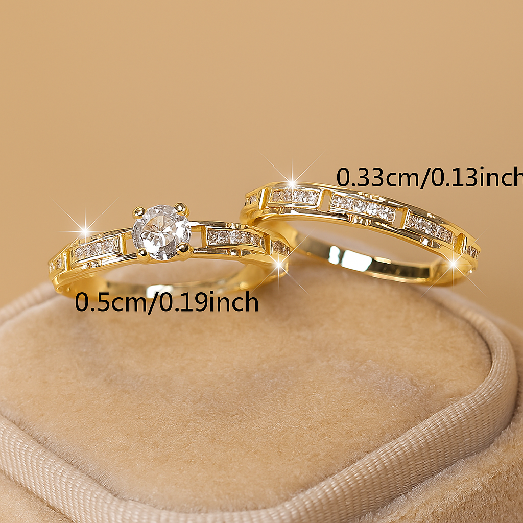 2-Piece Openwork Zirconia Set for Couples – Luxury Wedding Ring Set
