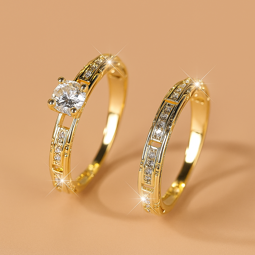 2-Piece Openwork Zirconia Set for Couples – Luxury Wedding Ring Set