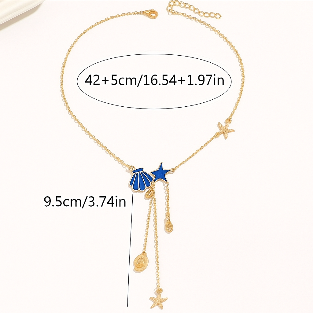 Ocean-Inspired Tassel Necklace – Boho Starfish & Seashell Design