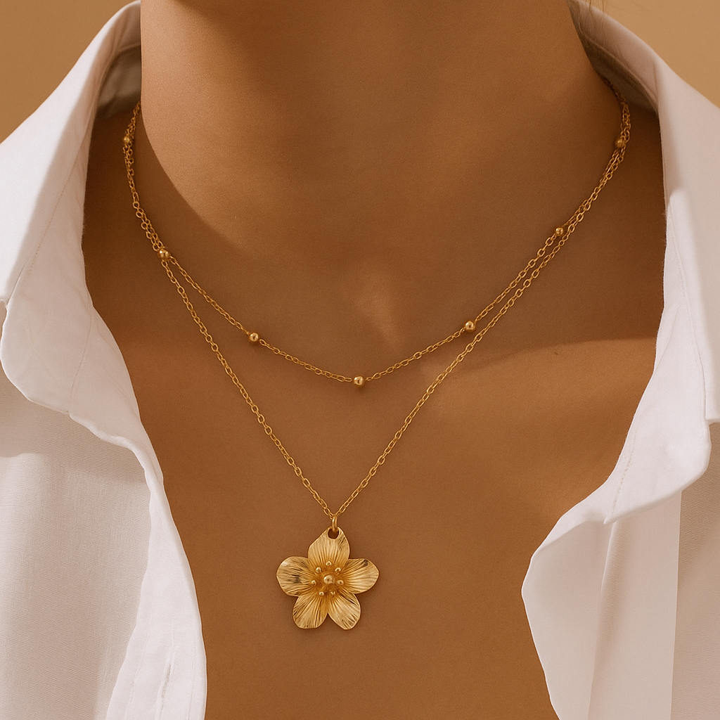 Vintage Double-Layer Flower Pendant Necklace