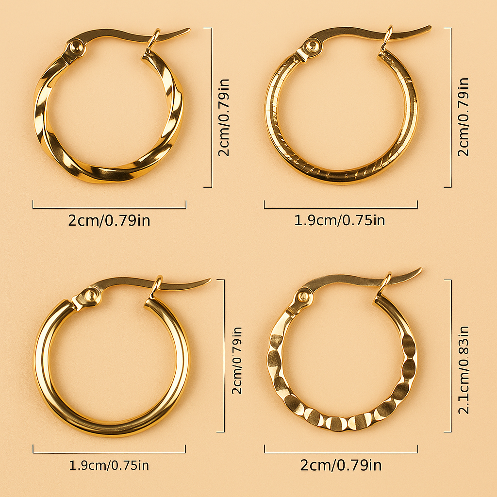 Classic Golden Hoop Earrings – 4 Pairs Set for Women