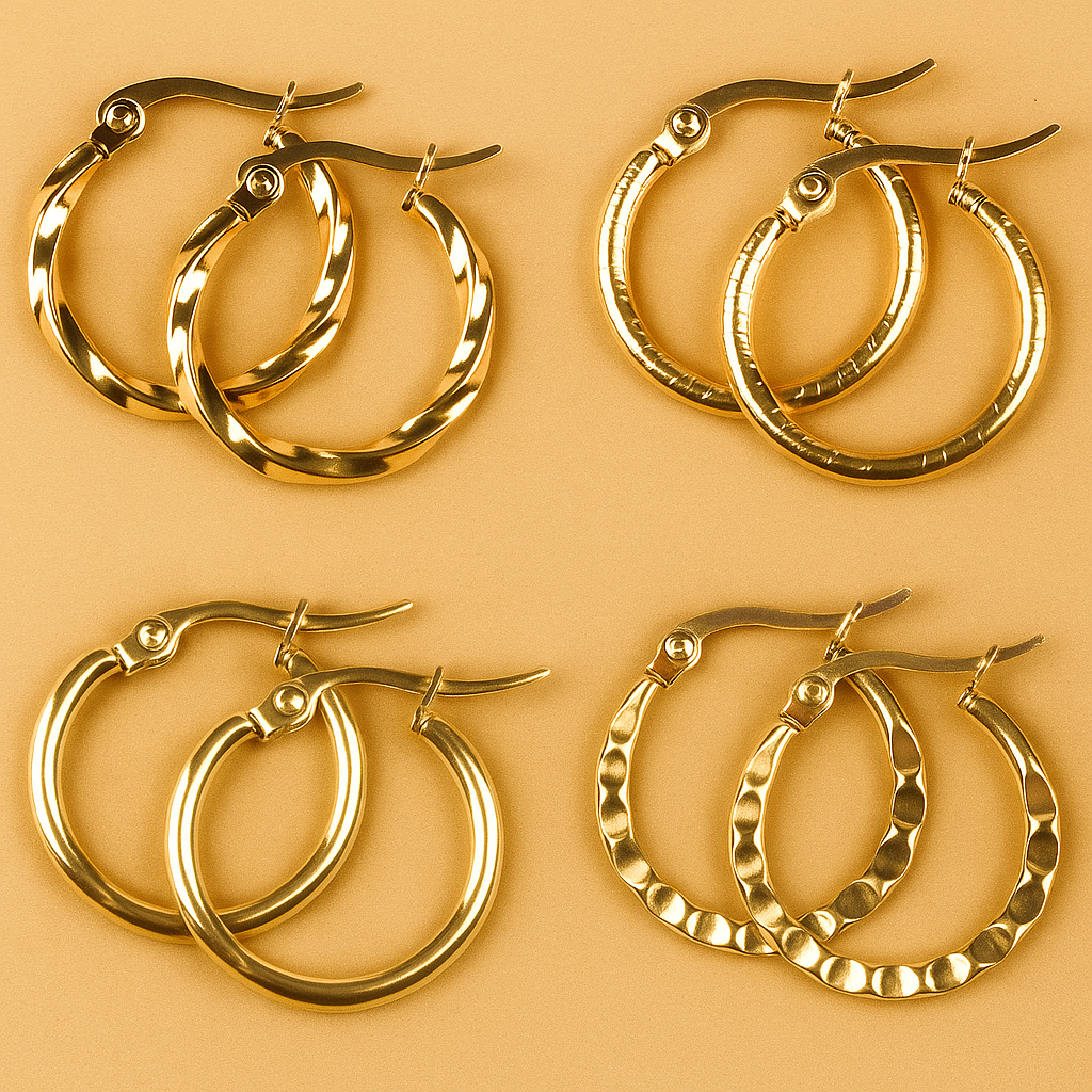 Classic Golden Hoop Earrings – 4 Pairs Set for Women