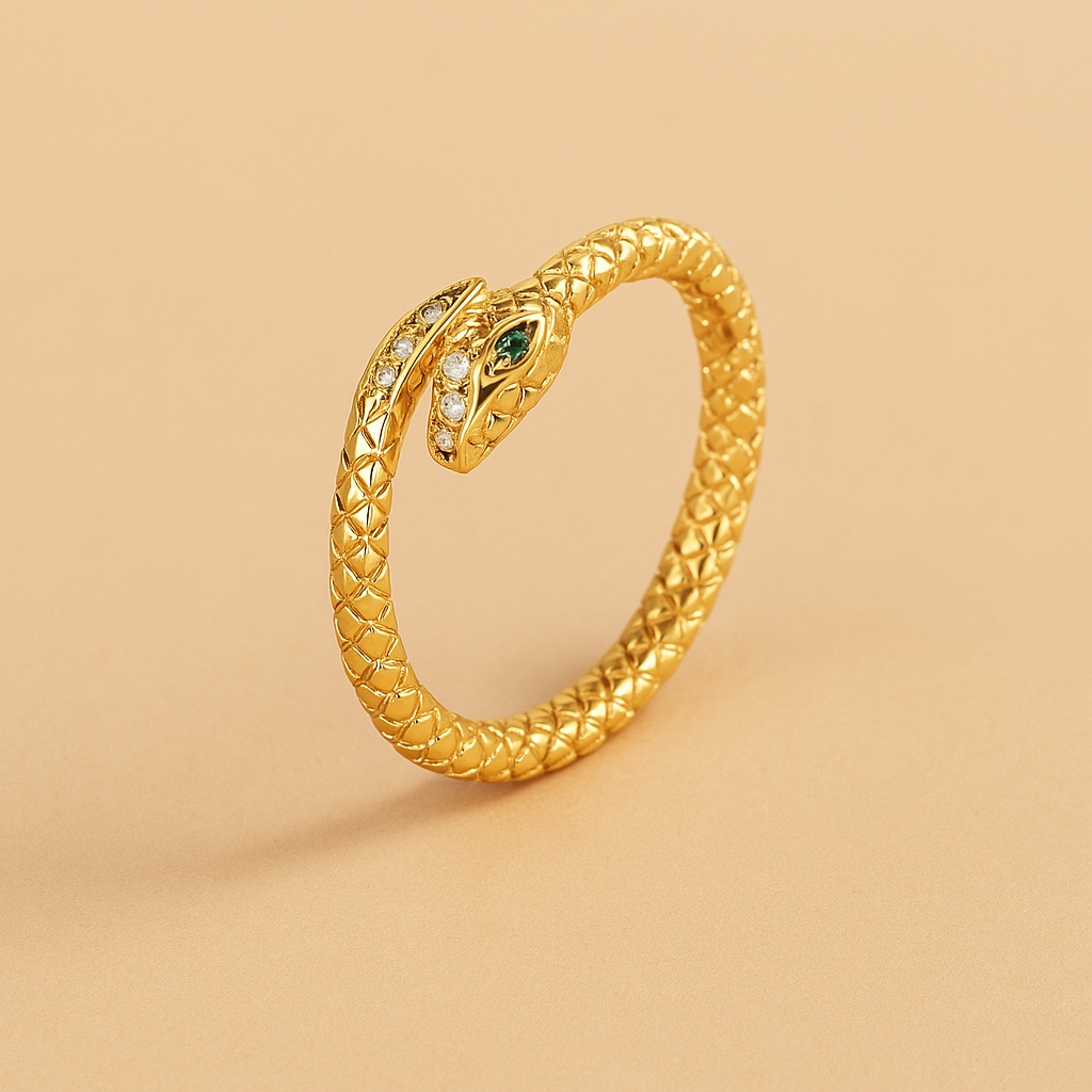 Vintage Snake-Shaped Open Ring with Imitation Zirconia