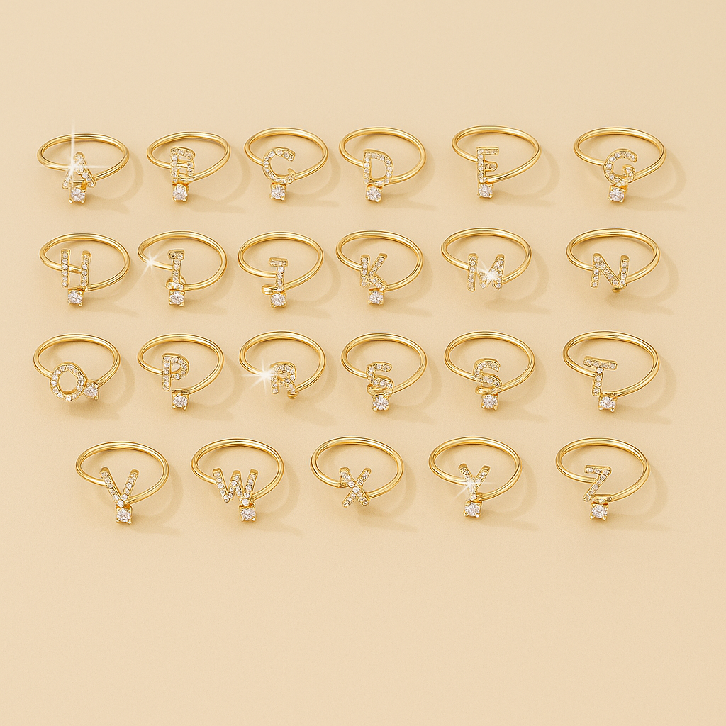 Adjustable Copper Ring with Round Zirconia - Initial Letters