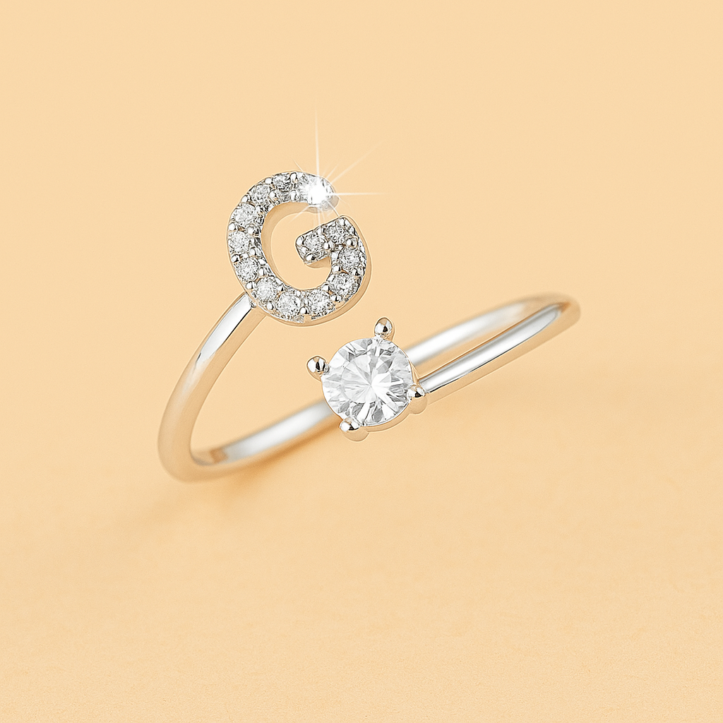 Adjustable Copper Ring with Round Zirconia - Initial Letters