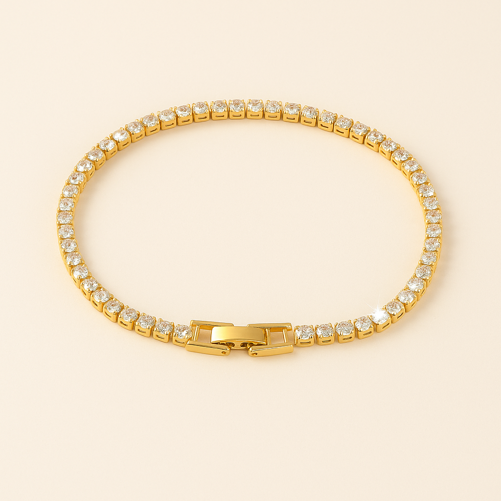 Golden-Plated Tennis Bracelet with Shiny Zirconia
