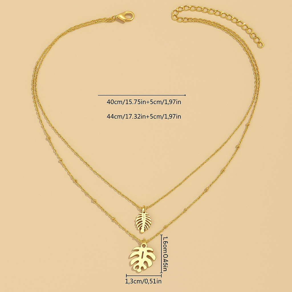 Minimalist Nature Inspired Double Layer Leaf Pendant Necklace
