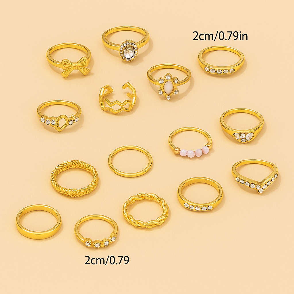 15pcs Exquisite Rhinestone Ring Set