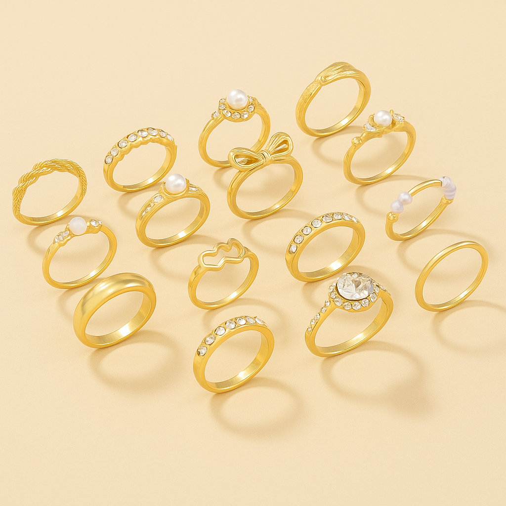 15pcs Exquisite Rhinestone Ring Set