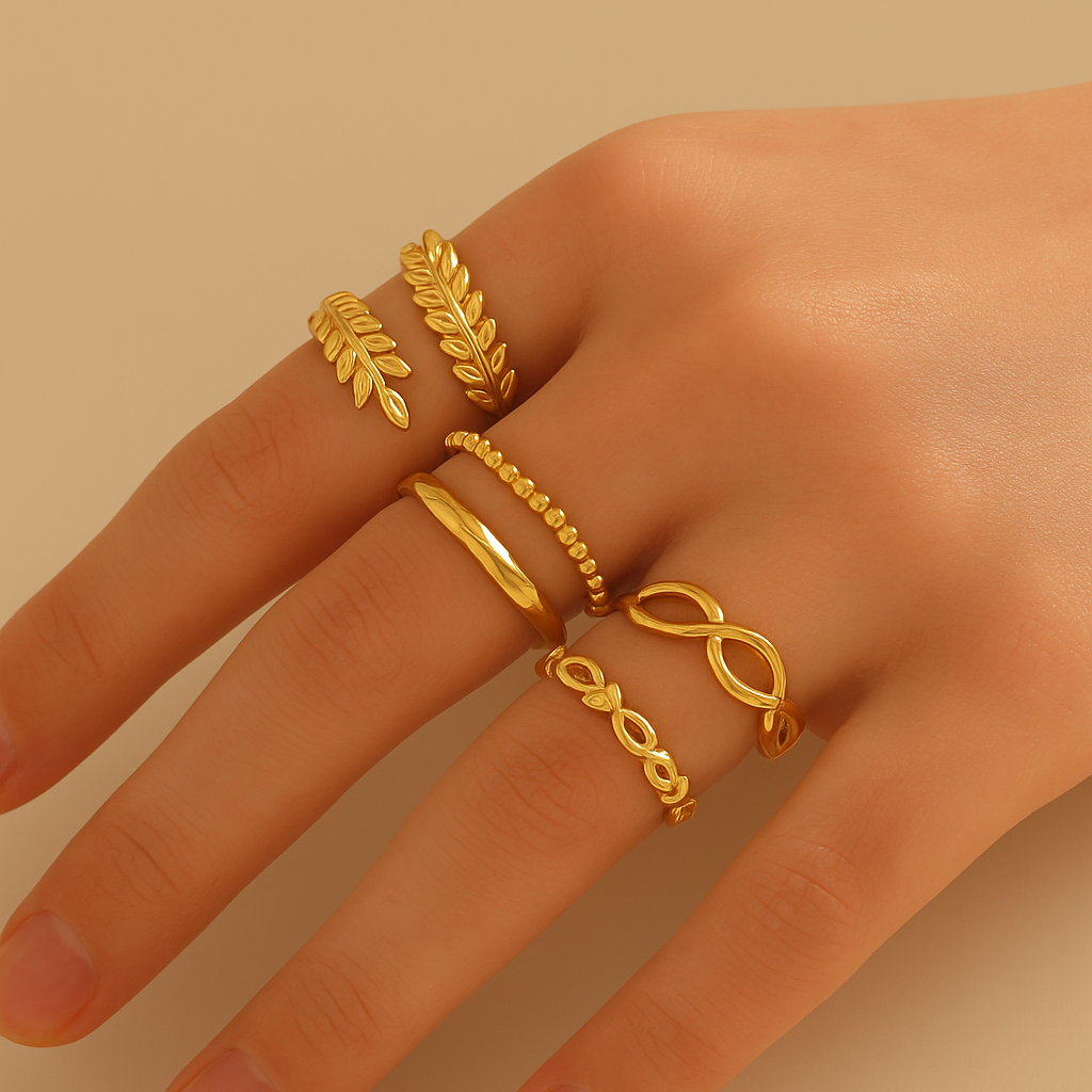 4pcs Minimalist Leaf & Geometric Open Ring Set