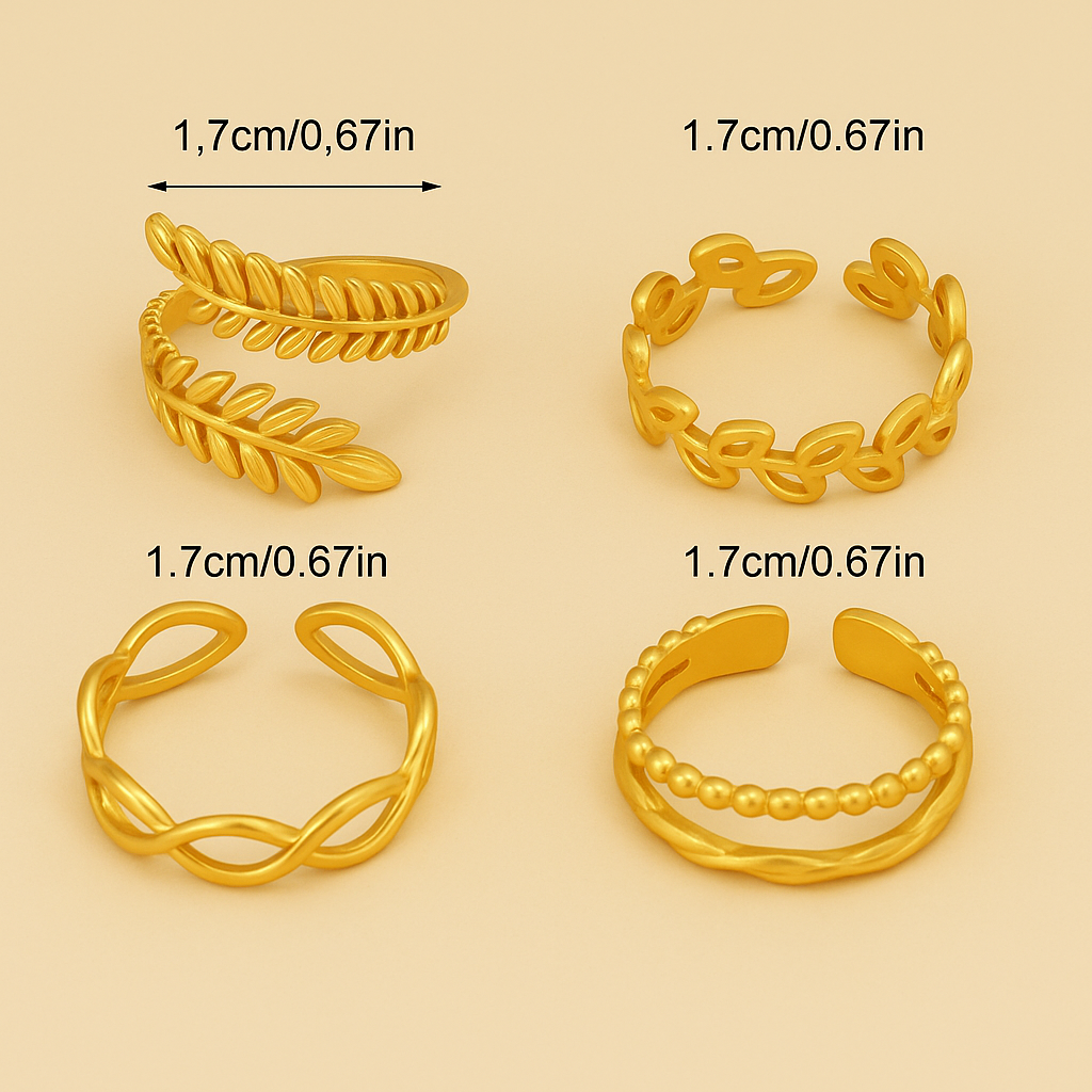 4pcs Minimalist Leaf & Geometric Open Ring Set