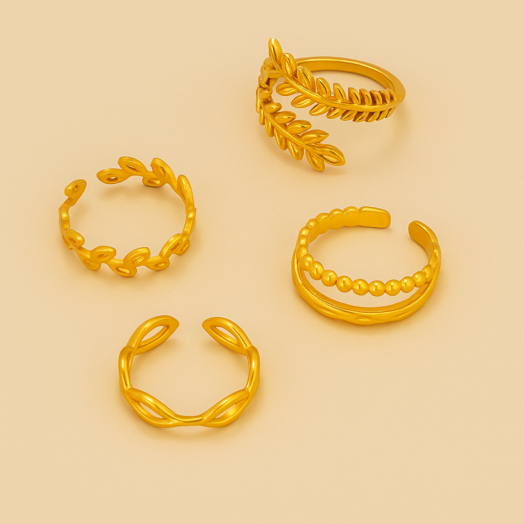 4pcs Minimalist Leaf & Geometric Open Ring Set