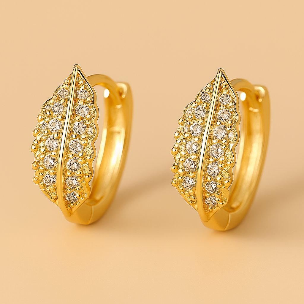 Elegant Gold Leaf Hoop Earrings with Zirconia Accents