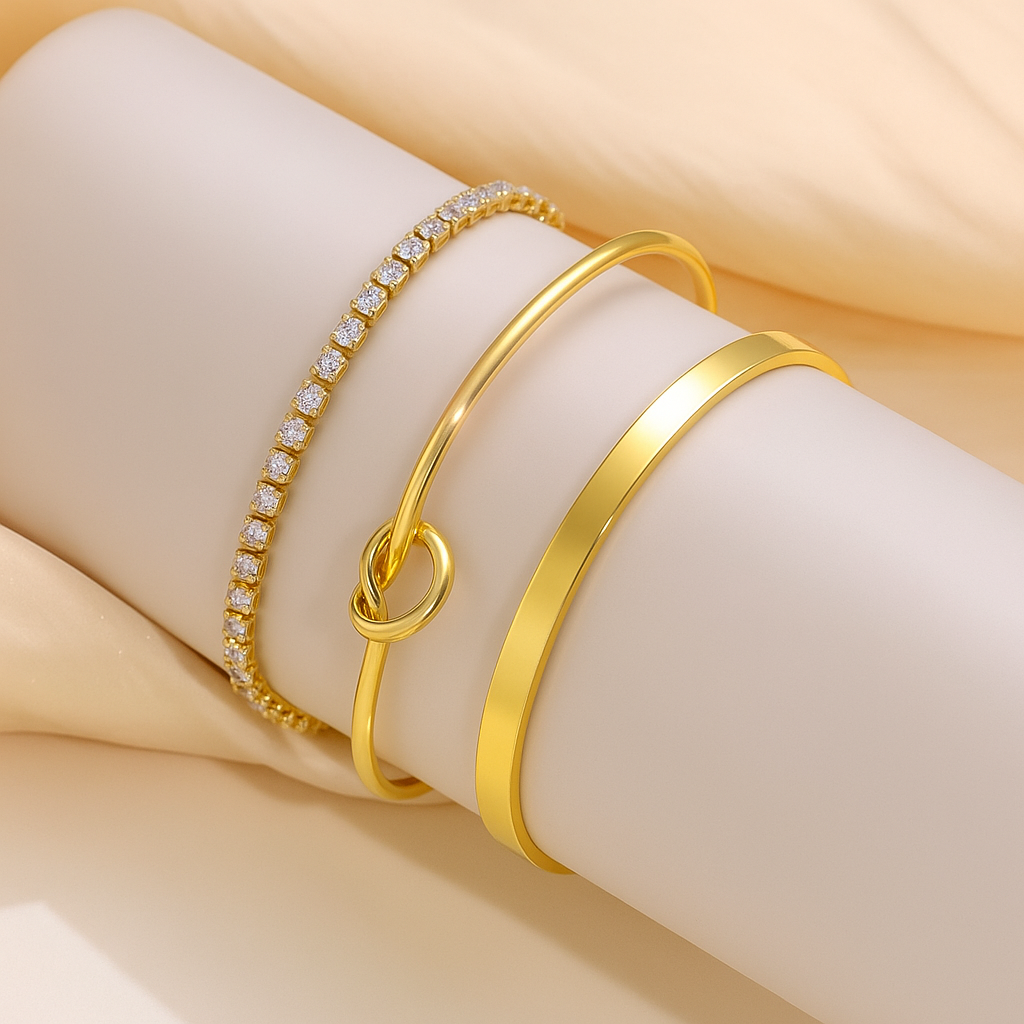 Boho Chic Layered Heart & Zirconia Bracelet Set