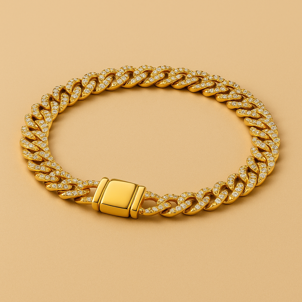 Moissanite-Embellished Cuban Chain Bracelet in 18k Gold