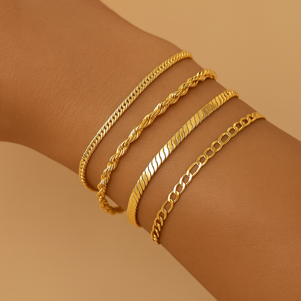 Ellis Renner | Stacked 16k Gold Bracelet Duo