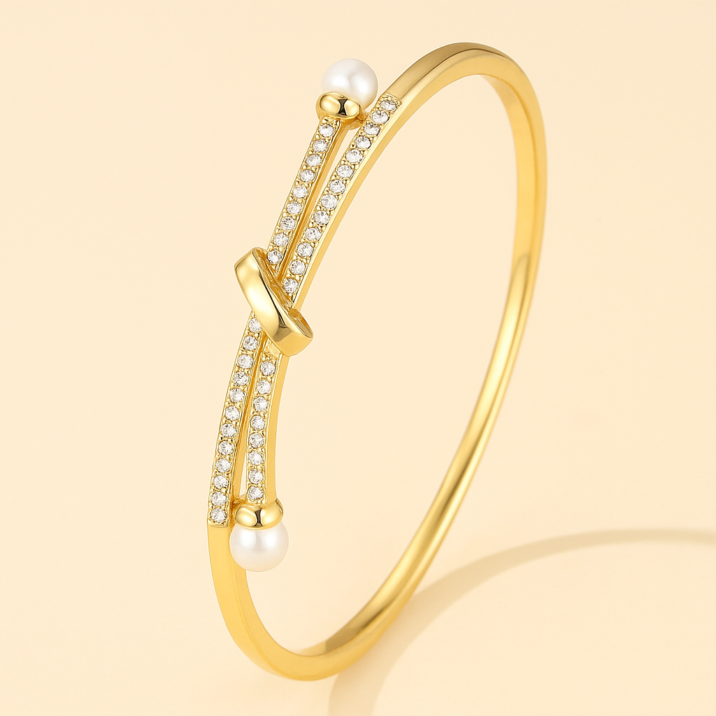 Elegant Pearl Button Bracelet with Crystal Accents