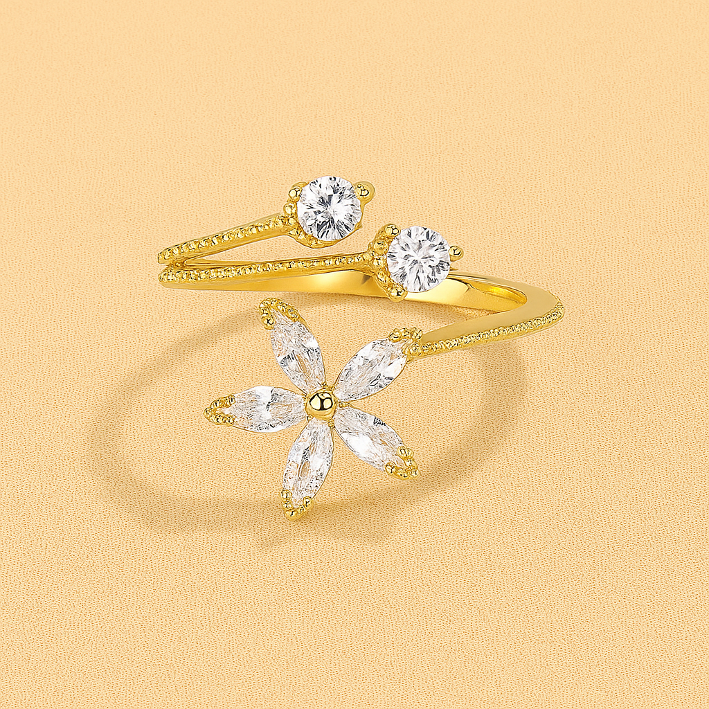 Ornate floral-inspired ring with sparkling zirconia