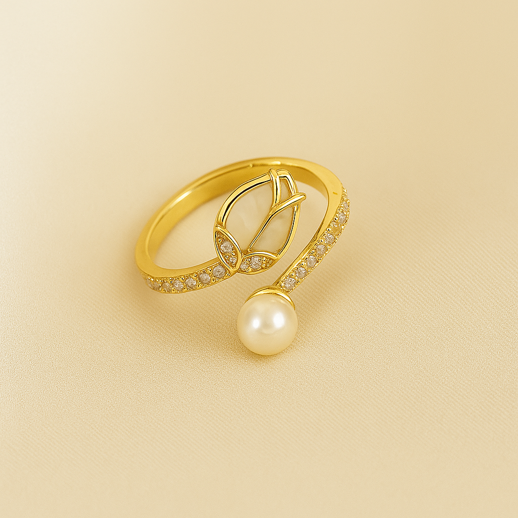 Elegant tulip-shaped button ring with imitation pearl accent