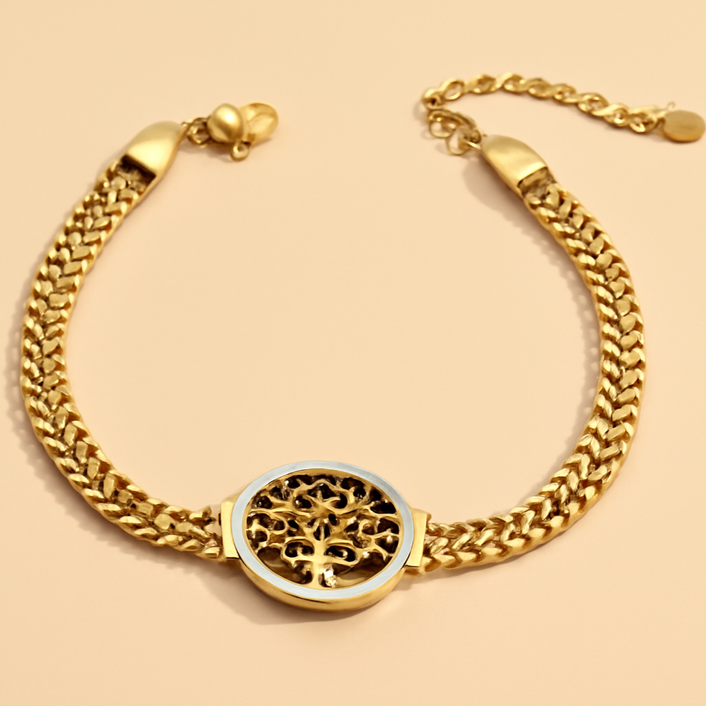 Elegant 14K gold-plated stainless steel bracelet with tree of life
